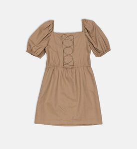 فستان قصير بأكمام منفوخة كتان