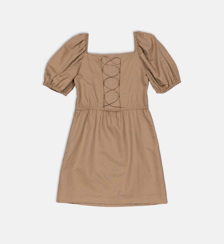 Linen Puff Sleeves Mini Dress