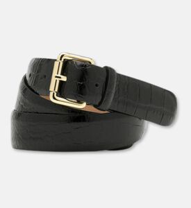 Luisa Spagnoli Dogale Croc-embossed Slim Belt, Black, Packshot View
