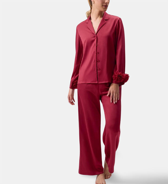 Rya Sweetie Buttoned Pajama Set, Red, Xl, Model View
