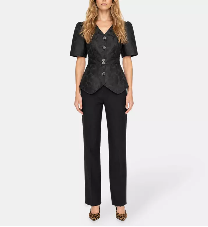 Poca and Poca Textured Short-sleeve Peplum Blouse, Model View