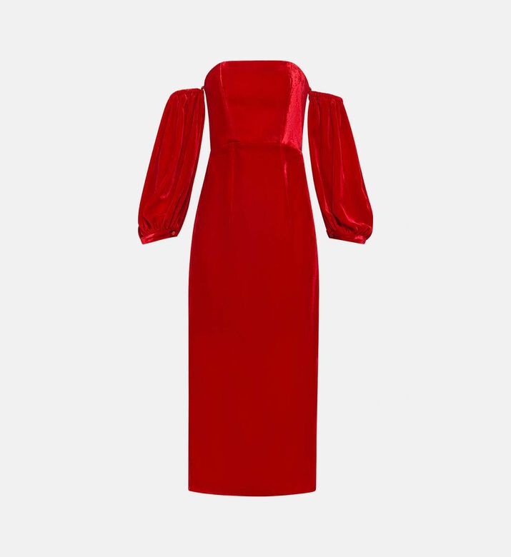 Velvet Sweetheart Neck Midi Dress