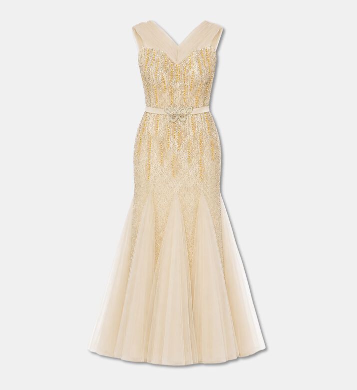 Suzy Matar Embellished Tulle Evening Dress, Yellow, S, Packshot View