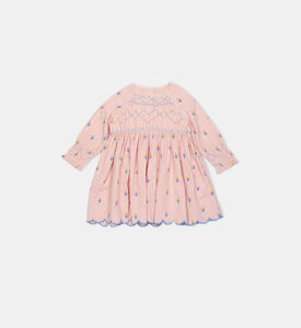 فستان بأكمام طويلة مطرز بأزهار