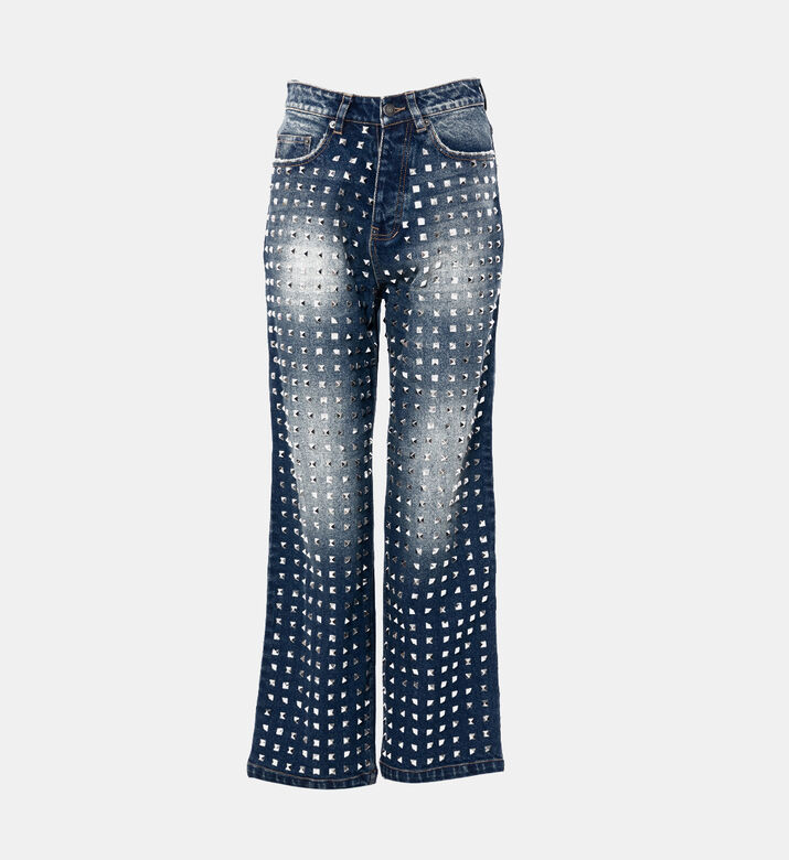 بنطال جينز بقصة مستقيمة مرصع