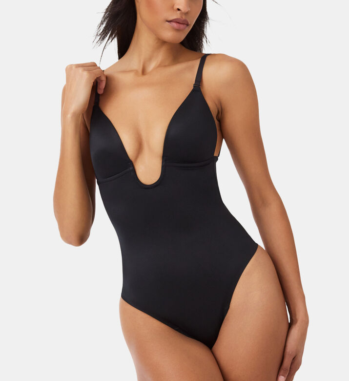 Plunge Low-back Thong Bodysuit