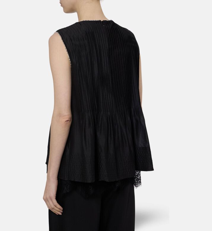 Edward Achour Paris Sleeveless Pintuck Pleating Shell Top, Black, 40, Model View
