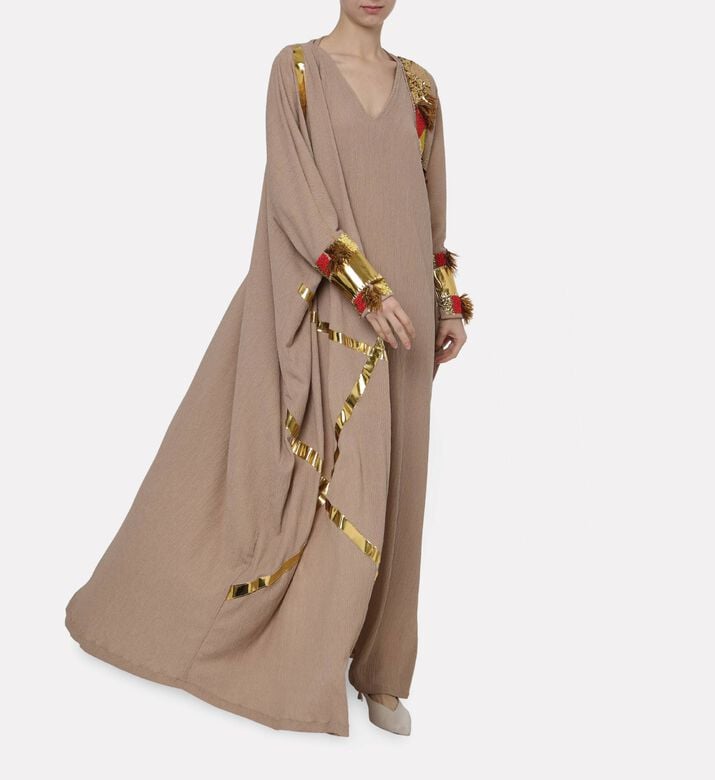 Dalia Al Azem Geometric-embroidery Metallic Cuffs Abaya, Model View