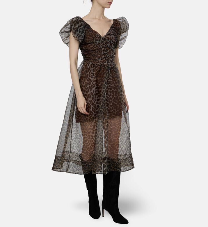 Ganni Leopard-print Puff Sleeve Dress, Model View