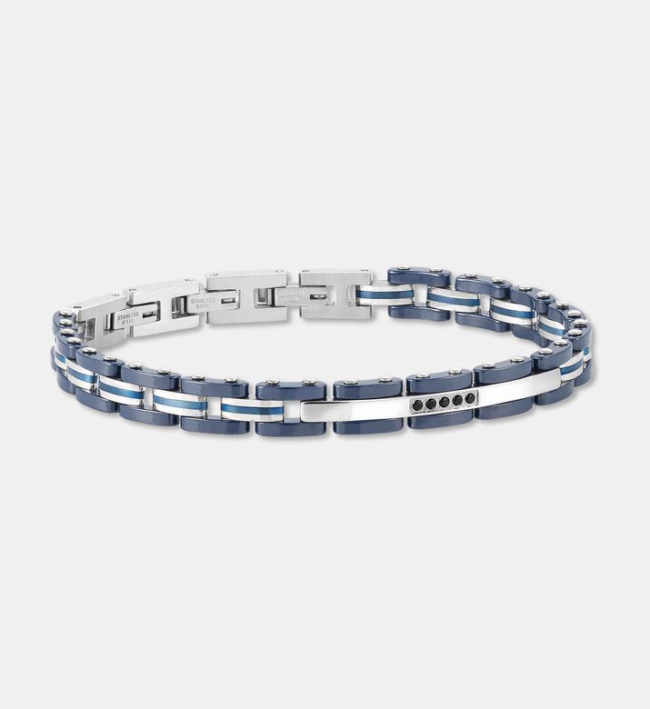 Nomination Navy Striped Band Polished Bar Link Bracelet, Packshot View
