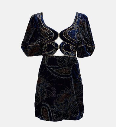 Floral Glam Scarf Velvet Mini Dress