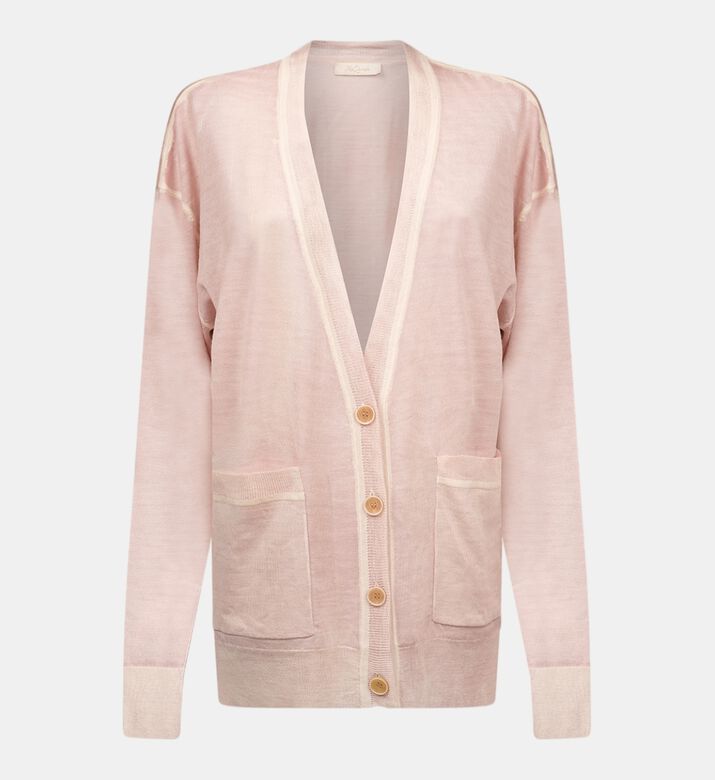 كارديغان محبوك بياقة V بجيوب خارجية