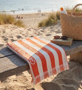 Green Petition Delmor Stripped Beach Towel, Orange, 100x180-cm, Model View