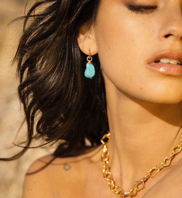 Ottoman Hands Turquoise Drop Huggie Earrings, Packshot View Ottoman Hands Turquoise Drop Huggie Earrings, Packshot View