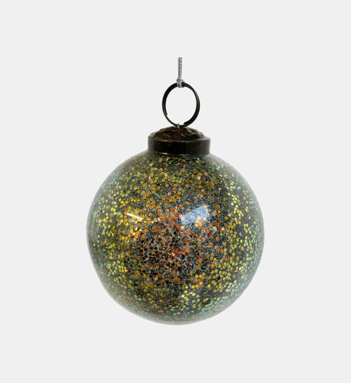 Green-gold Glittered Glass Bauble