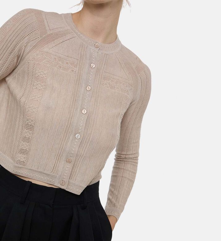 Sheer Textured Knit Long-sleeve Cardigan