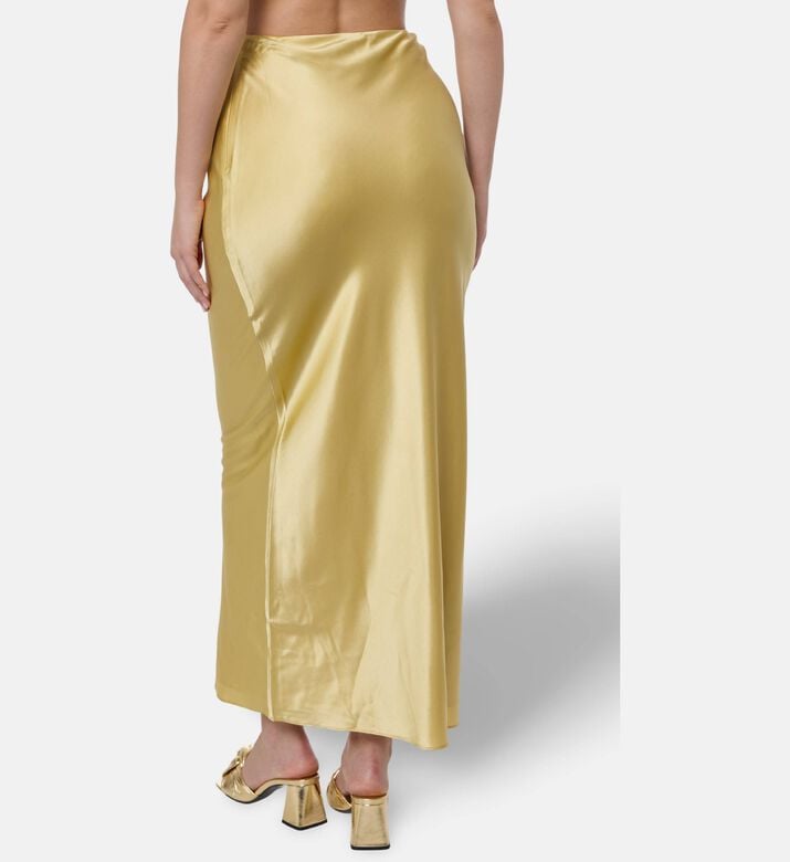Cult Gaia Satin Midi Slip Skirt, Light-gold, L, Model View