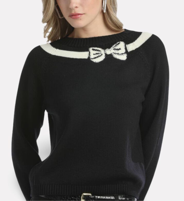 Luisa Spagnoli Malfa Intarsia Bow Boat-neck Pullover, Model View