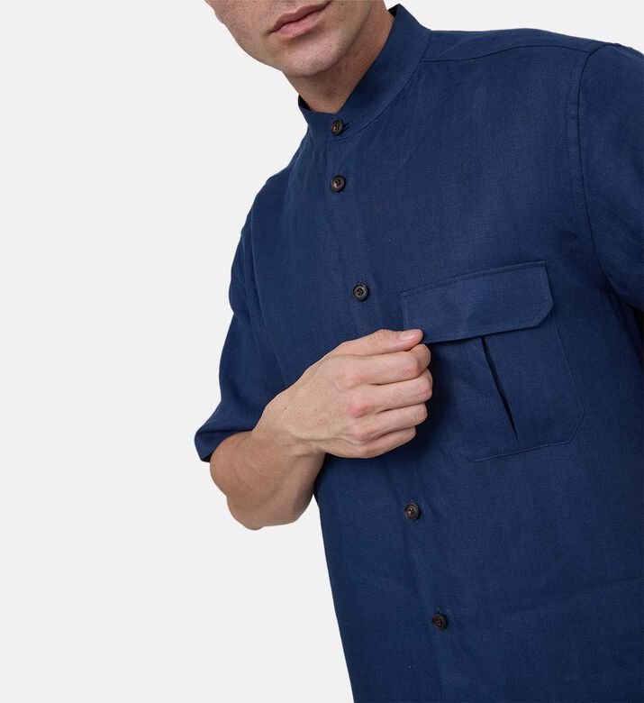 Linen Band Collar Shirt