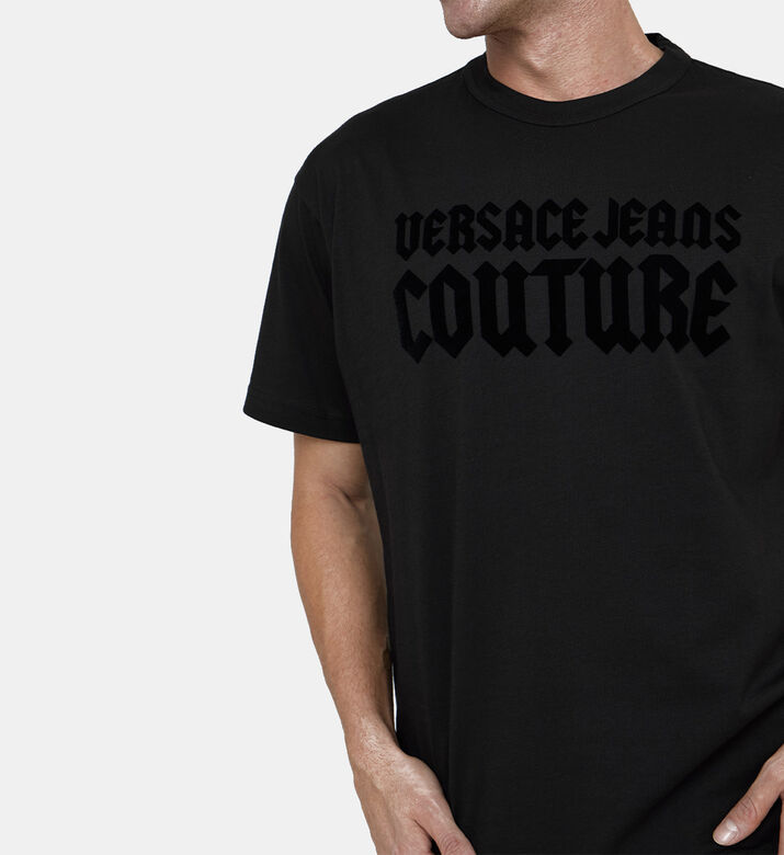 تيشيرت قطن بقصة عادية وطبعة شعار