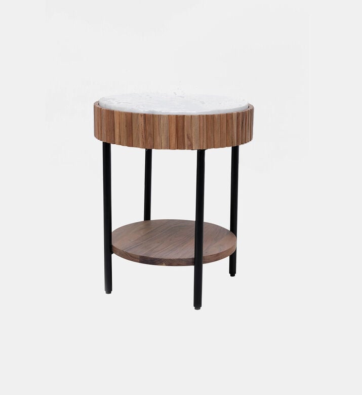 Home Deco and More Acacia Wood Ribbed Side Table, Packshot View Home Deco and More Acacia Wood Ribbed Side Table, Packshot View