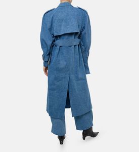 Rowen Rose Buckled Waist Denim Trench Coat, Model View