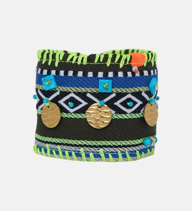 Boho Khaki Embroidered Cuff Bracelet