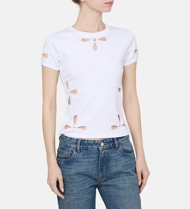 Petal-embroidered T-shirt