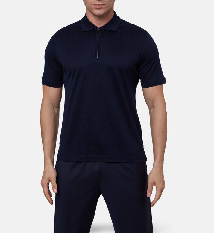 Pal Zileri Traditional Knit Slim-fit Polo, Navy, 48, Model View