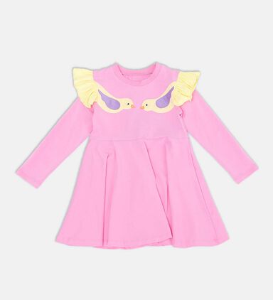 Two Birds Long-sleeve Flared Dress