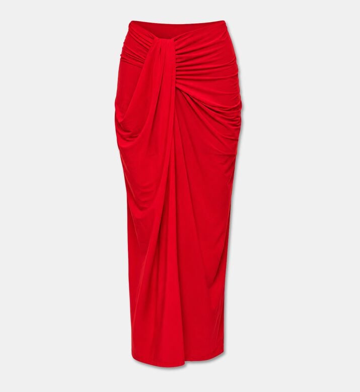 Ronny Kobo Rosalie Twisted Drapes Midi Skirt, Red, L, Packshot View