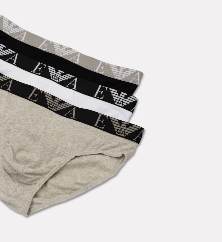 Emporio Armani Logo Elastic Waistband 3-pack Briefs Set, Grey, Xxl, Packshot View