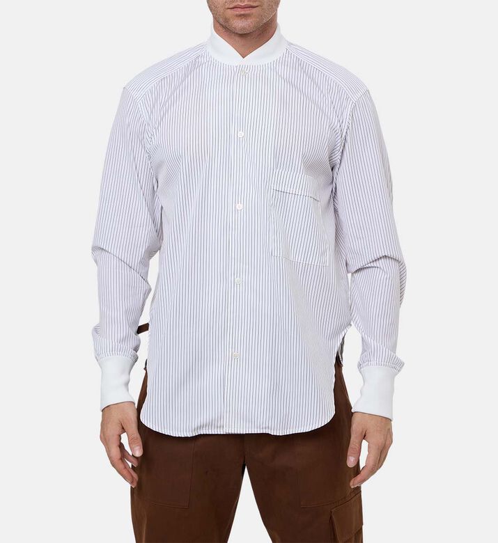 Plan C Stripe-print Ribbed Cuffs Shirt, White, 50, Model View