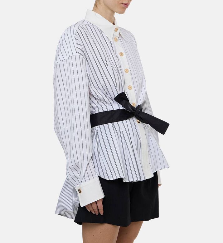 Edward Achour Paris Striped Button-front Blouse, Model View Edward Achour Paris Striped Button-front Blouse, Model View