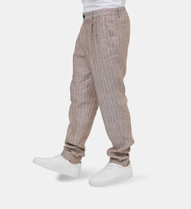 بنطال كتان مخطط بقصة عادية