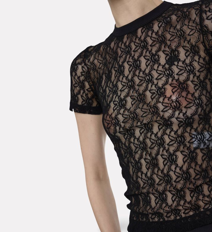 Patou Lace See-through T-shirt, Black, L, Model View