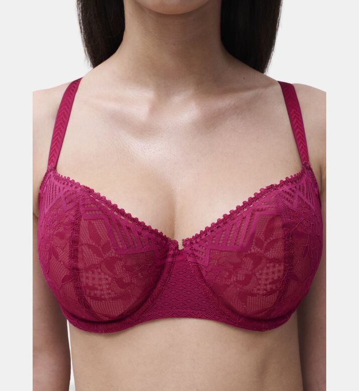 Chantelle Lace Half-cup Underwire Bra, Dark-pink, 90, B, Model View