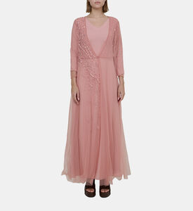 Pearl Rhinestone Embellished Tulle Satin Dress