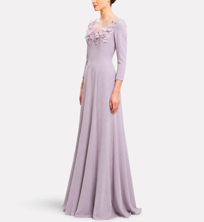 Michael Cinco Floral-appliqu&eacute; Scoop-neck Evening Dress, Model View