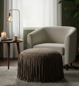 Home Deco and More Willow Suede Leather Round Pouf, Olive, Packshot View Home Deco and More Willow Suede Leather Round Pouf, Olive, Packshot View