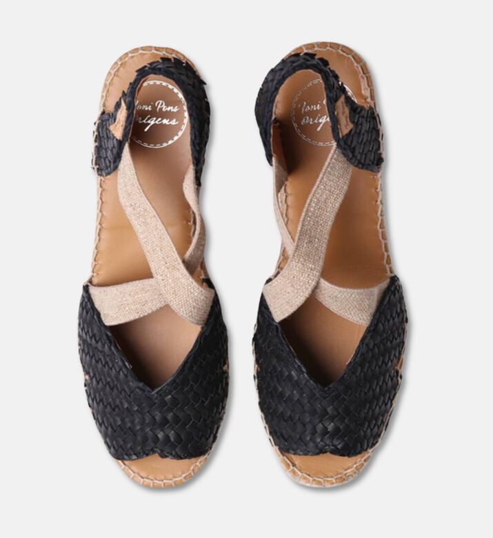 Toni Pons Salina Leather Raffia High-wedge Open-toe Espadrille, Black, Eu-40, Packshot View