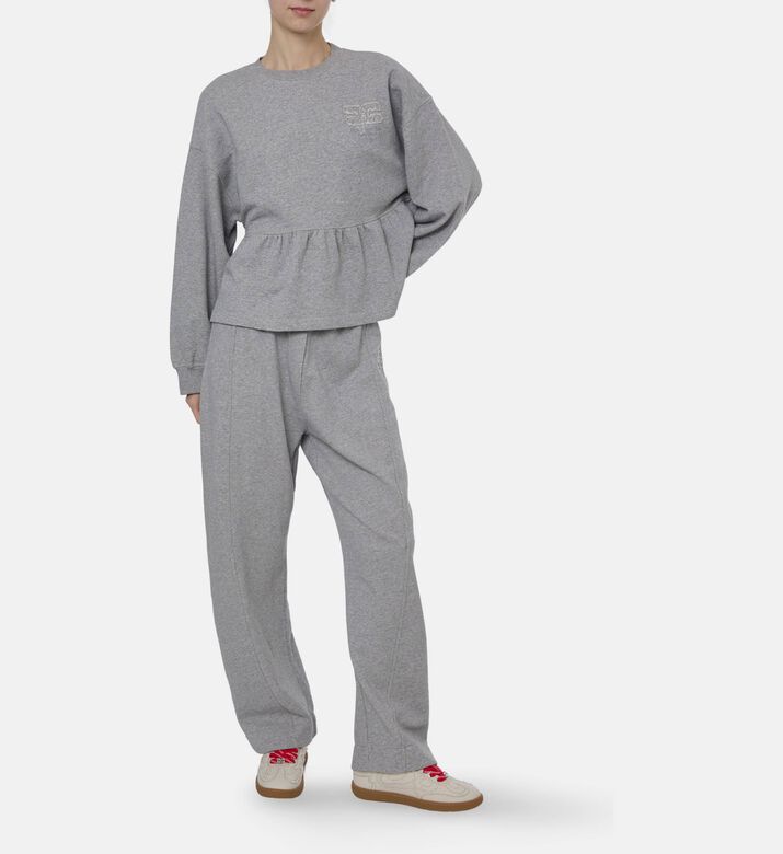 Ganni Tonal Logo Embroidered Wide-leg Sweatpants, Light-grey, M, Model View