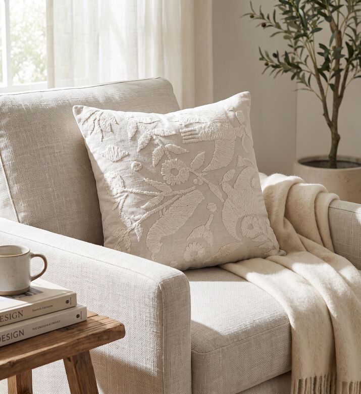 Home Deco and More Veda Embroidered Throw Pillow 45x45 Cm, Packshot View