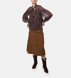 Ba and Sh All-over Graphic-print V-neck Top, Brown, L, Model View