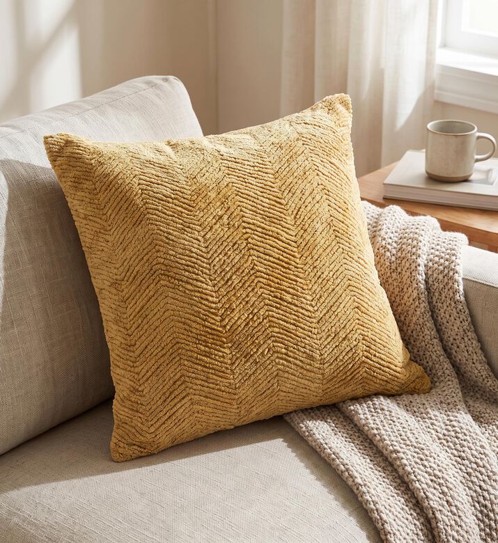 Home Deco and More Willow Hand Smocked Design Cushion, Mustard, 45x45x45-cm, Packshot View