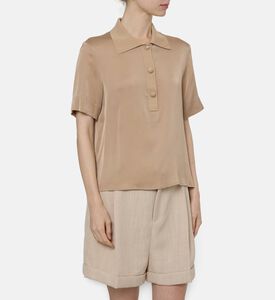 Edward Achour Paris Knitted Short-sleeve Polo Top, Beige, 44, Model View
