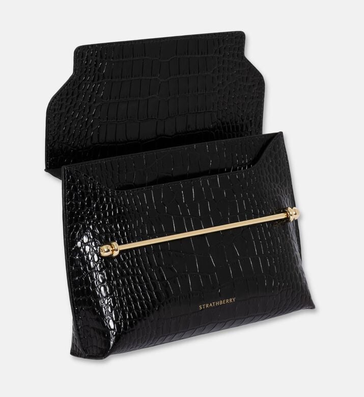 Strathberry Stylist Embossed Croc Crossbody Bag, Black, Packshot View