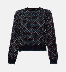 The Kooples Contrasting Diamond Pattern Cropped Cardigan, Packshot View