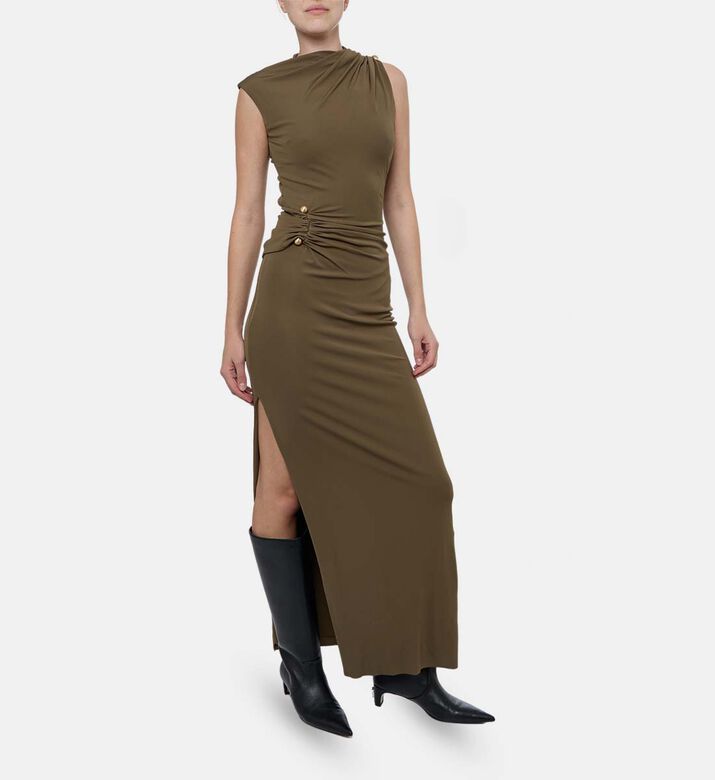 Cult Gaia Ruched Cinched Open Back Maxi Dress, Model View