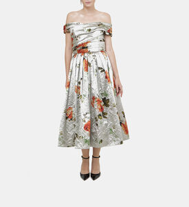 Floral-print Off-shoulder Midi Dress